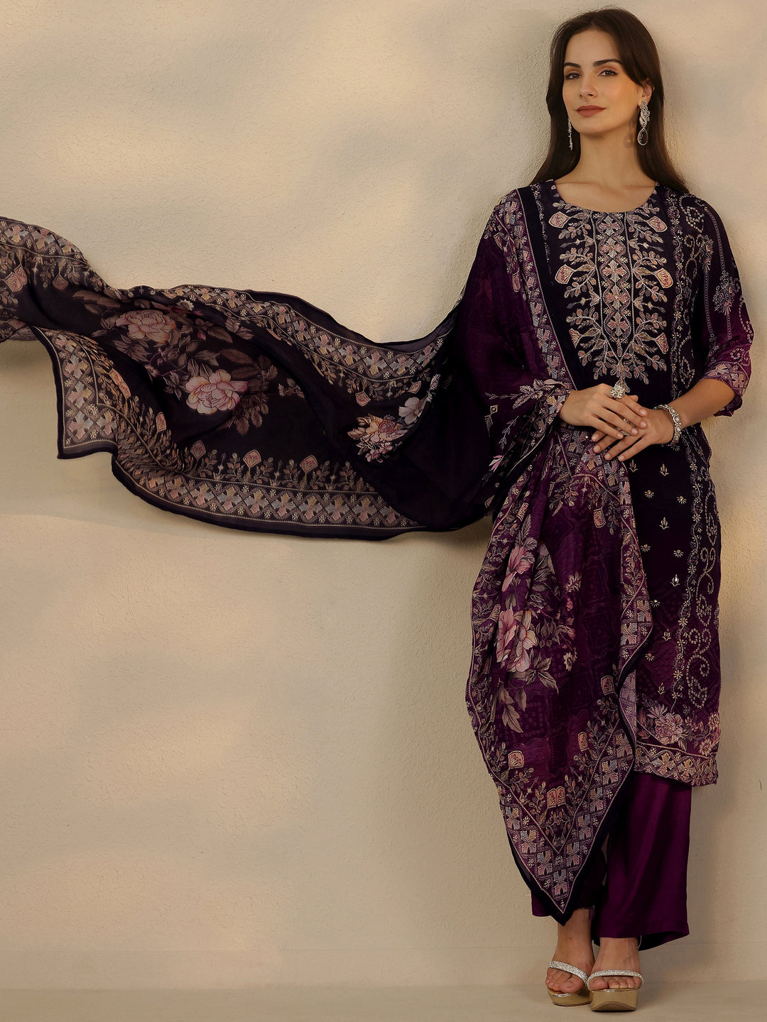 Black Printed Muslin Straight Suit Set With Dupatta