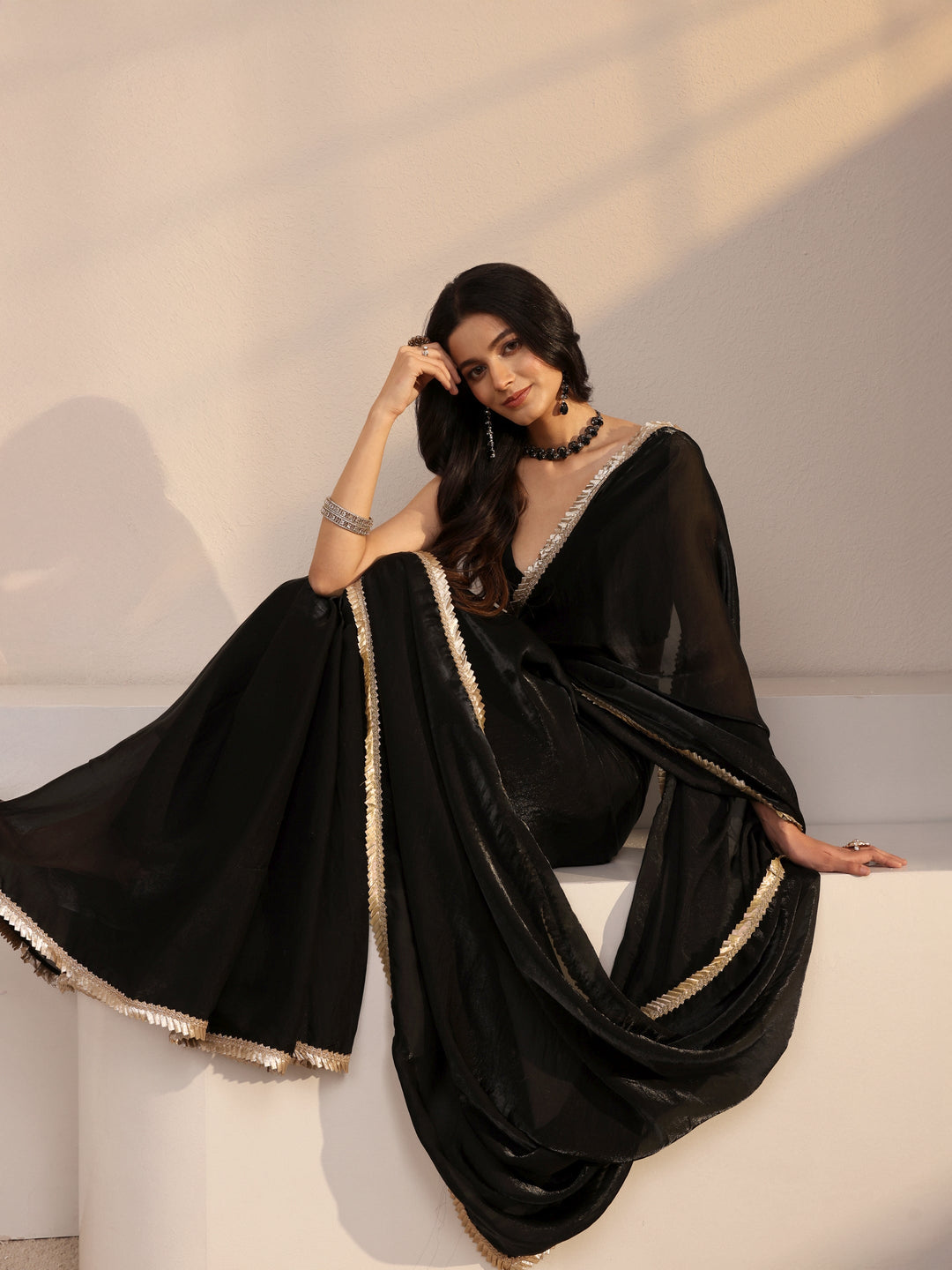 Black Tissue Saree With Unstiched Blouse Piece