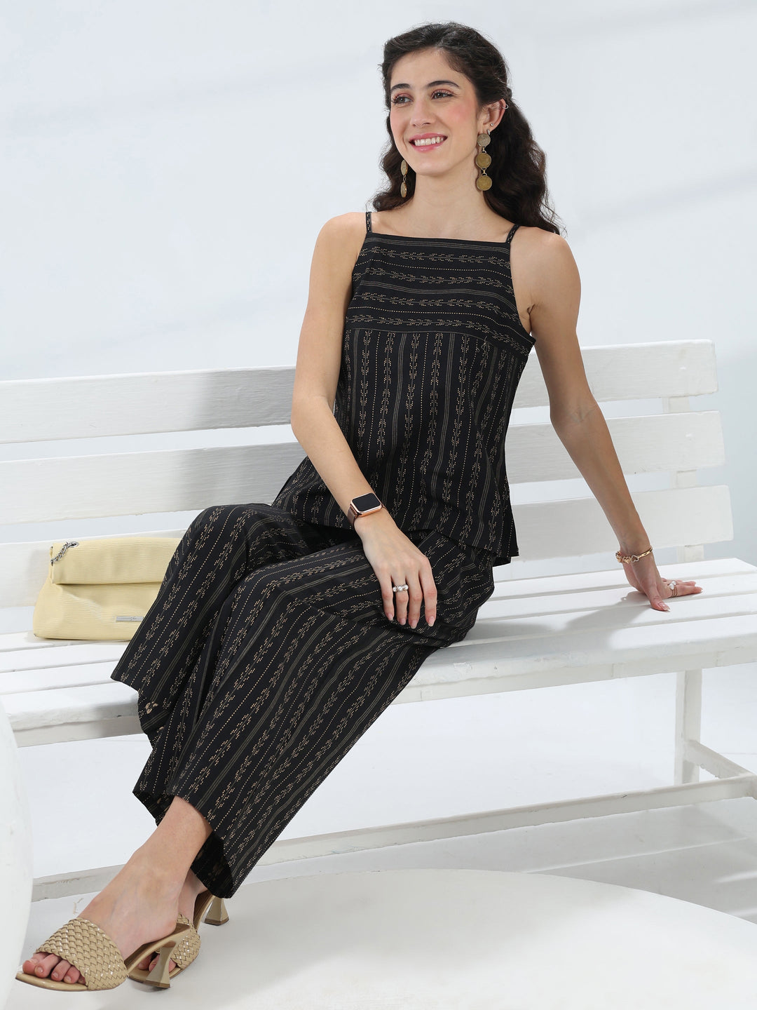 Black Woven Design Cotton Blend Co-Ord Set