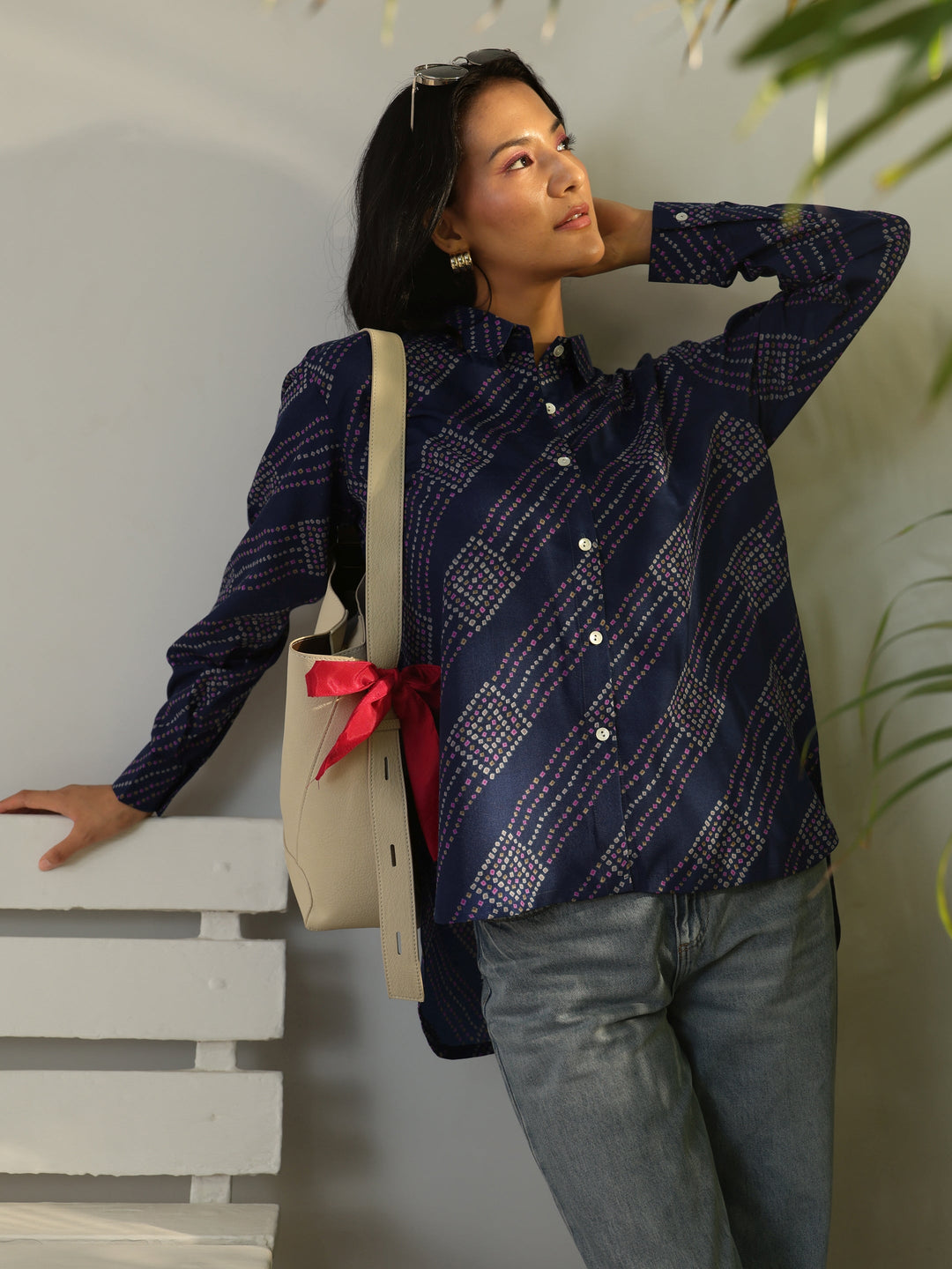 Blue Bandhani Printed Cotton Blend Shirt
