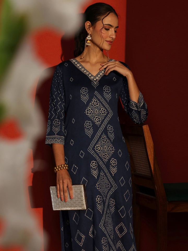 Blue Bandhani Printed Cotton Straight Kurta