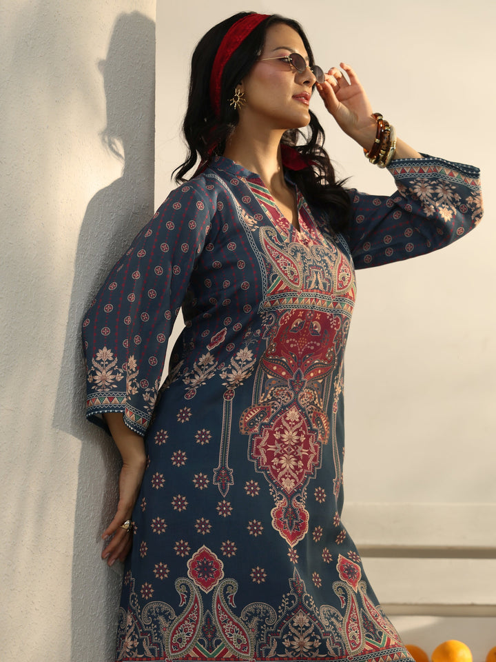 Blue Ethnic Printed Cotton Blend Co-Ord Set