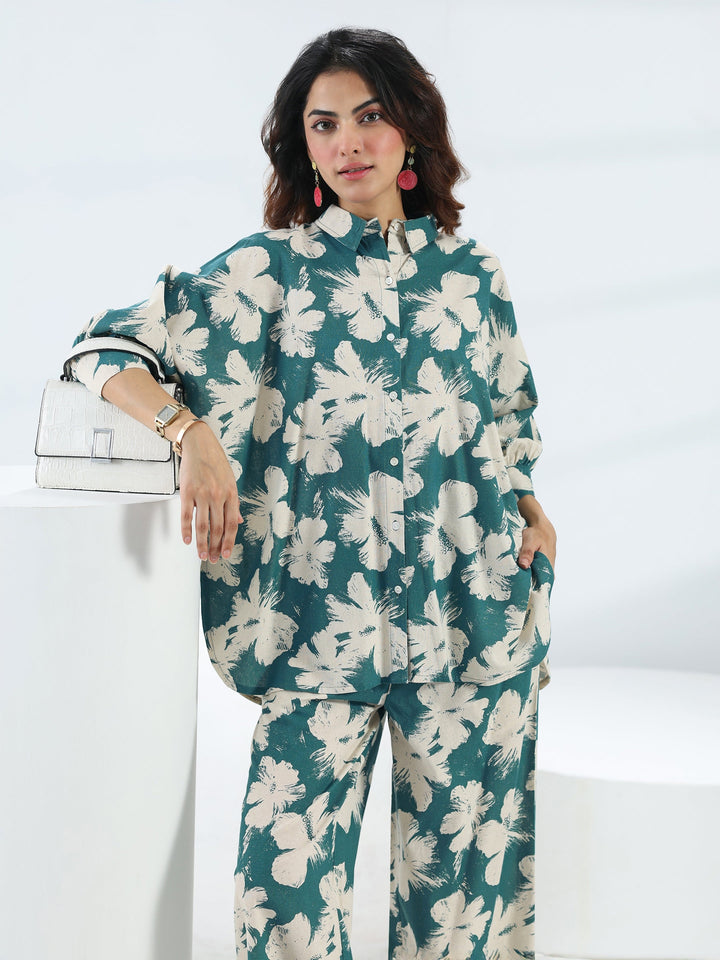Blue Floral Printed Cotton Co-Ord Set
