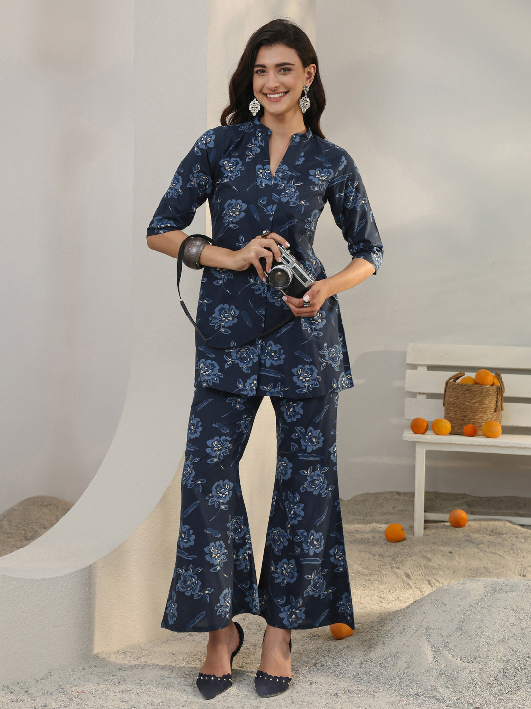 Blue Floral Printed Cotton Co-Ord Set