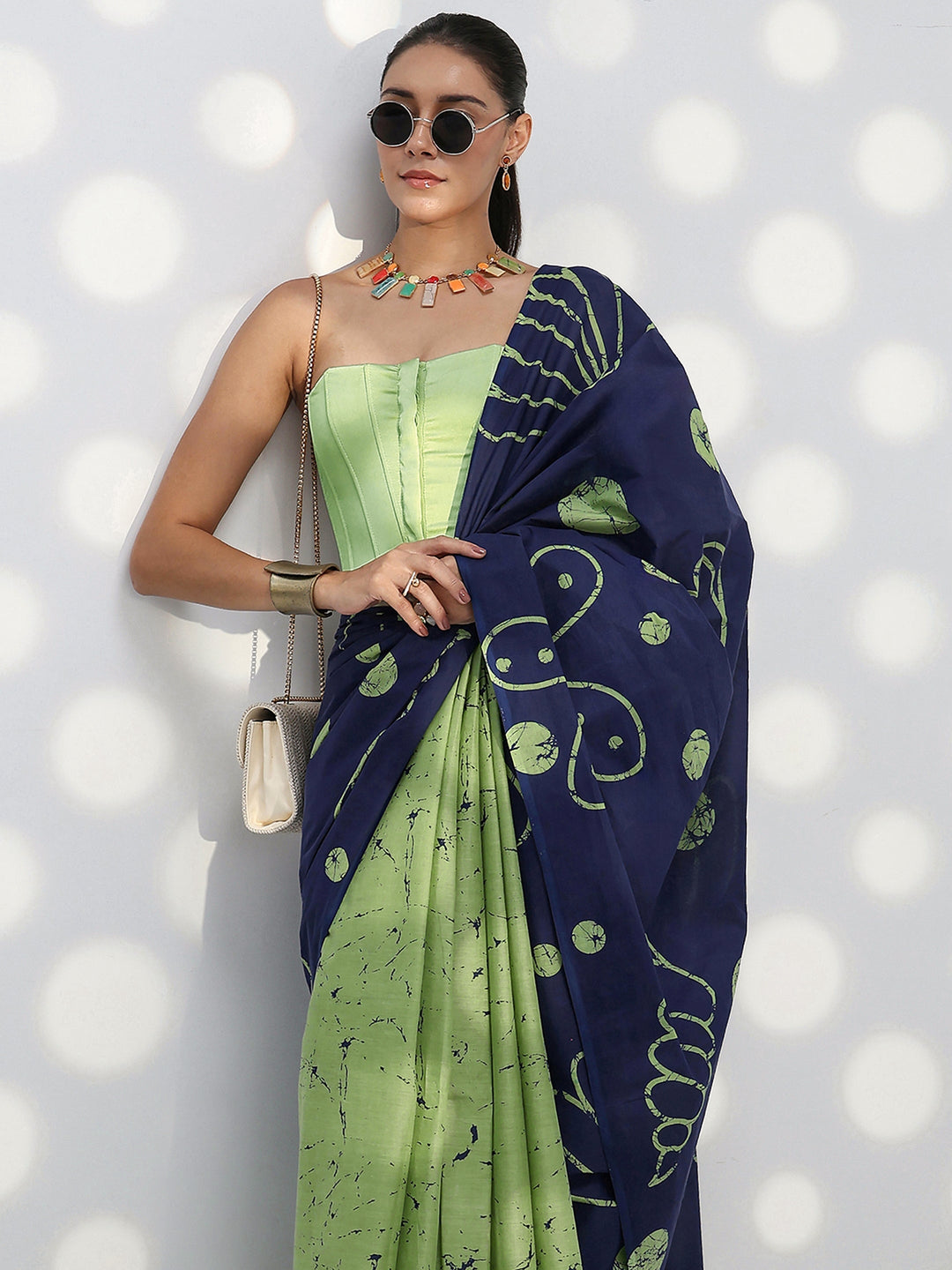 Blue Floral Printed Cotton Saree