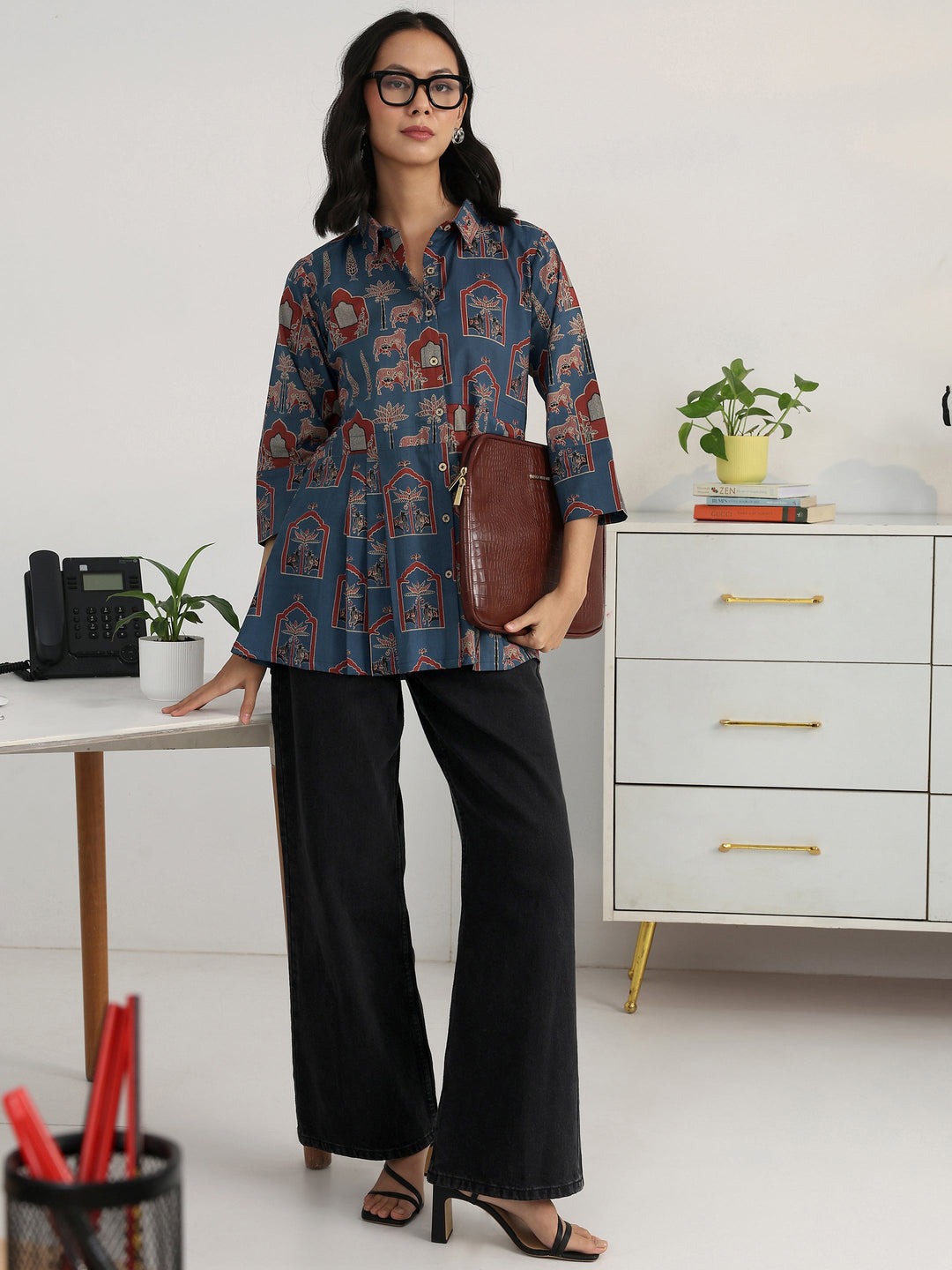 Blue Heritage Printed Cotton Blend Shirt