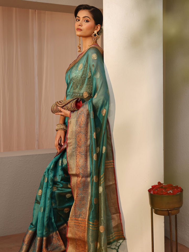 Blue Jacquard Woven Design Silk Blend Saree