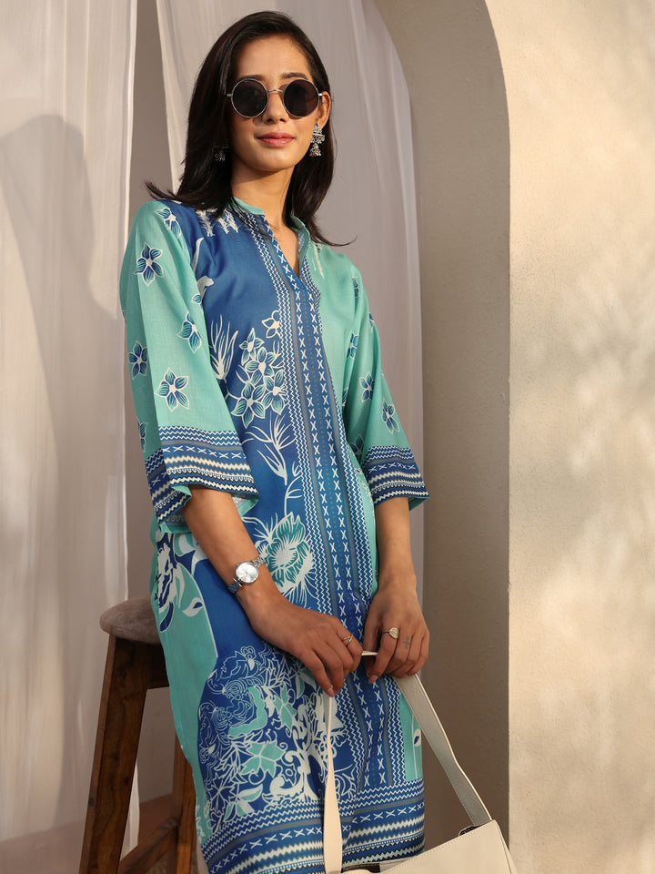 Blue Printed Cotton Blend Co-Ord Sets