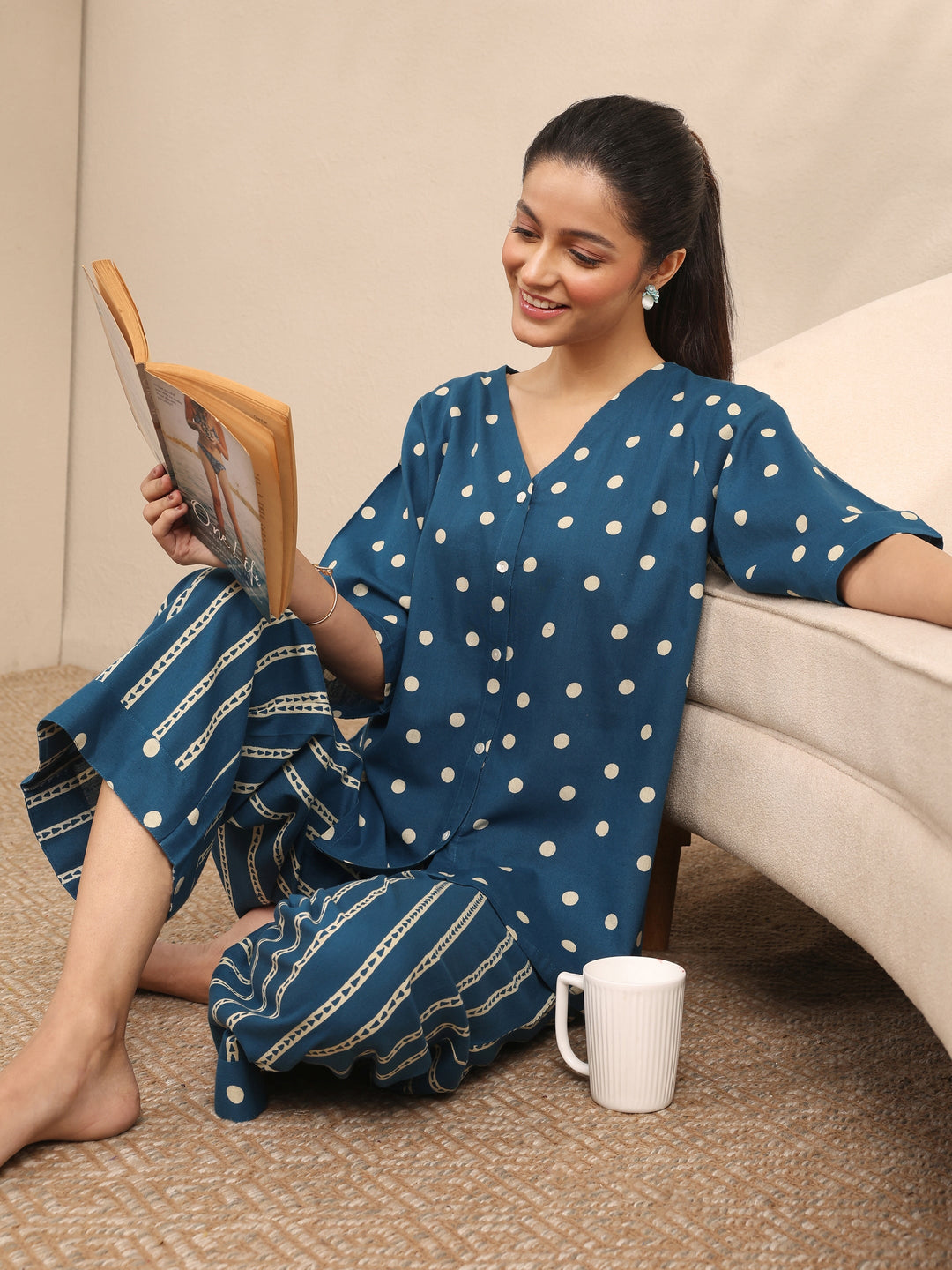 Buy Blue Printed Cotton Night Suit Online in USA at $23.00 Buy Blue Printed Cotton Night Suit Online in USA at $23.00