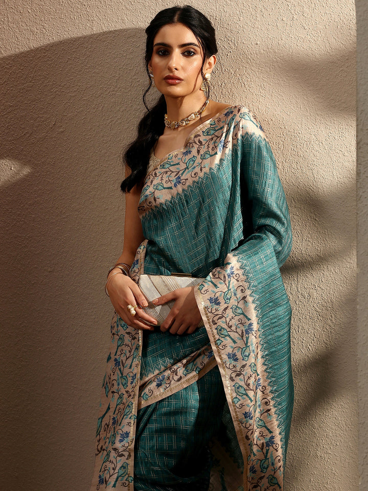 Blue Woven Design Banarsi Silk Blend Saree With Unstitched Blouse Piece