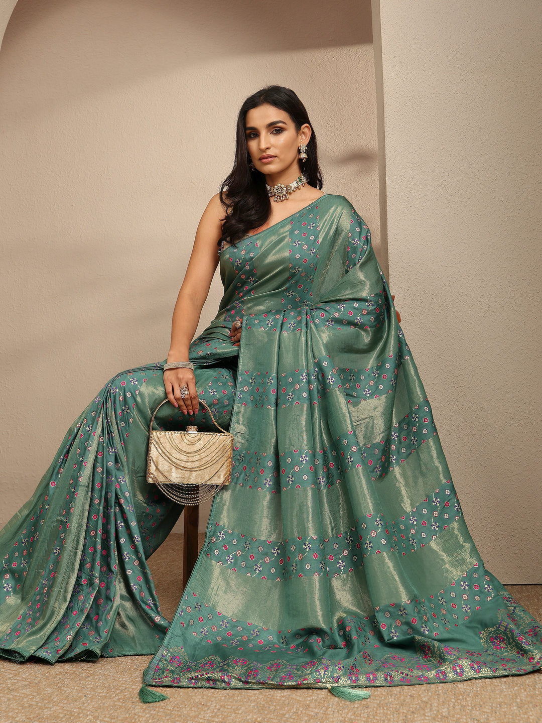 Blue Woven Design Silk Blend Saree With Unstitched Blouse Piece