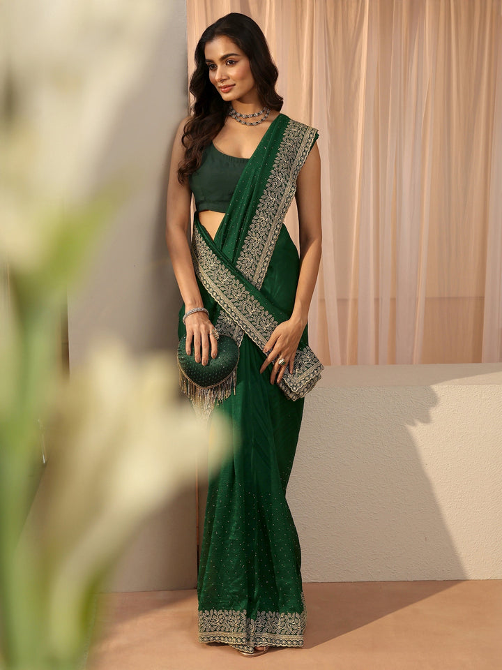Bottle Green Embellished Silk Blend Saree