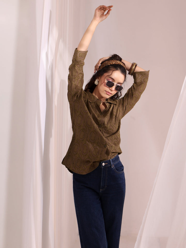 Libas Brown Textured Cotton Shirt