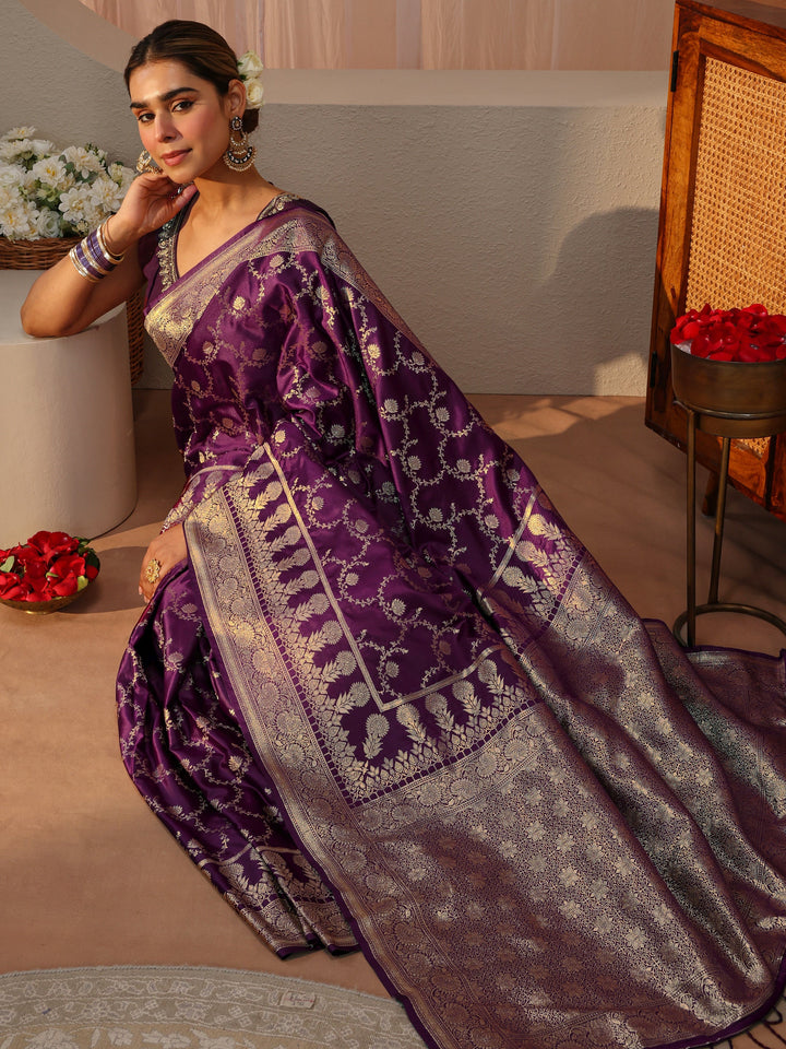 Burgundy Banarasi Silk Blend Saree