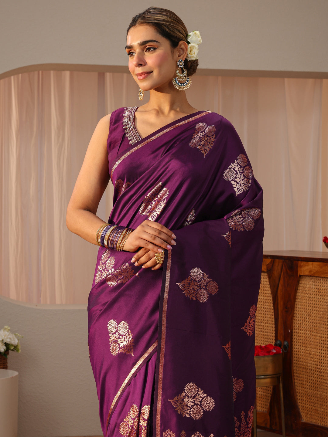 Libas Burgundy Kanjeevaram Silk Blend Saree