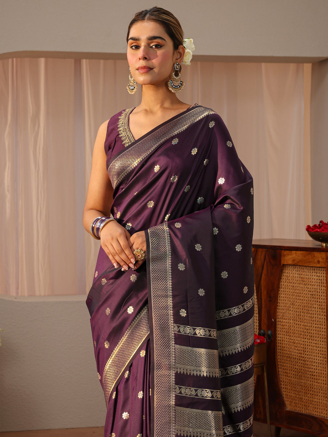 Burgundy Kanjeevaram Silk Blend Saree