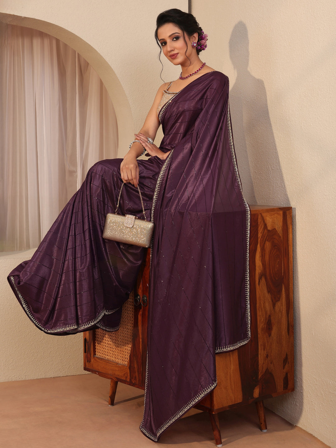 Burgundy Silk Blend Saree