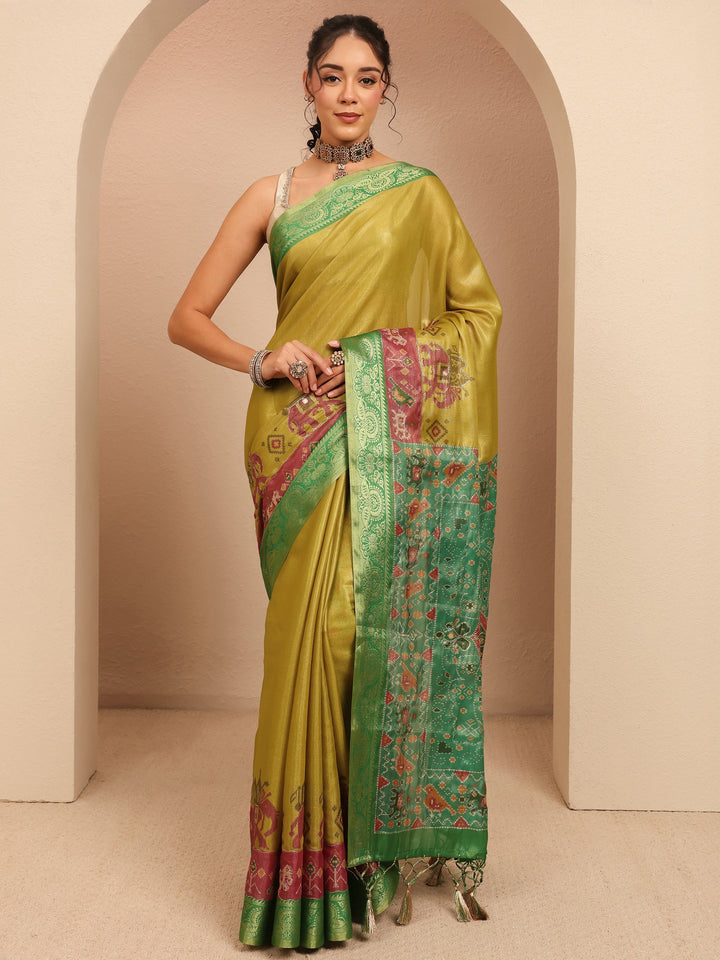 Libas Fern Green Patola Border Silk Blend Saree