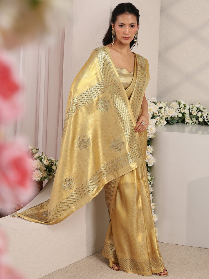 Gold Ethnic Woven Design Silk Blend Saree With Unstitched Blouse Piece
