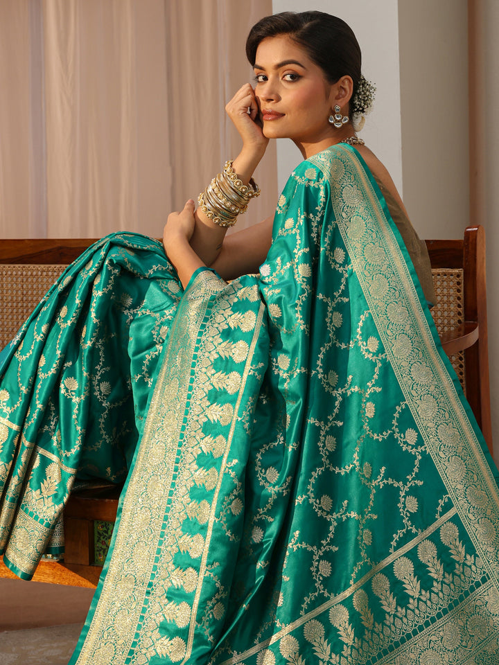 Green Banarasi Silk Blend Saree