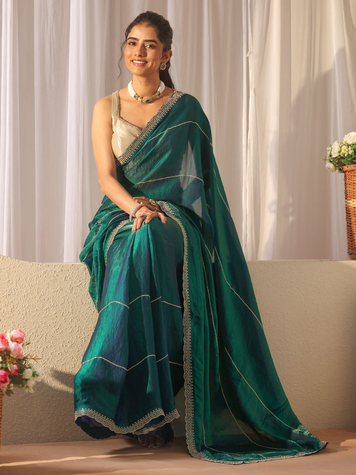 Green Embellished Tissue Saree