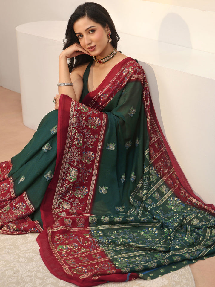 Libas Green Ethnic Printed Georgette Saree