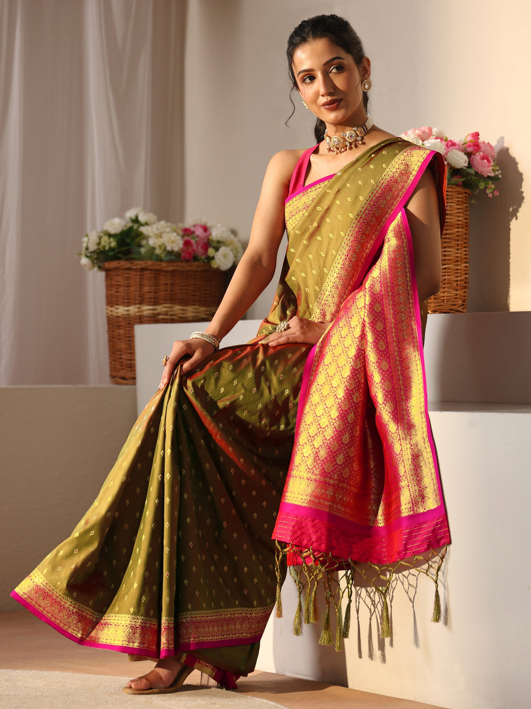 Libas Green Kanjeevaram Silk Blend Saree