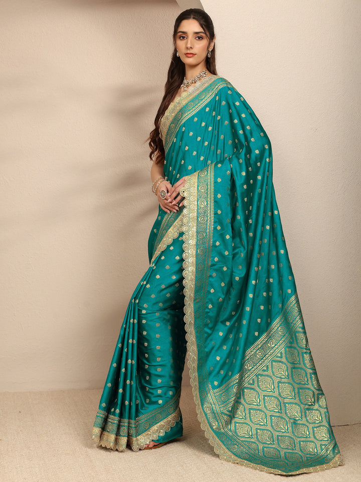 Green Ethnic Motifs Woven Design Silk Blend Saree With Unstitched Blouse Piece