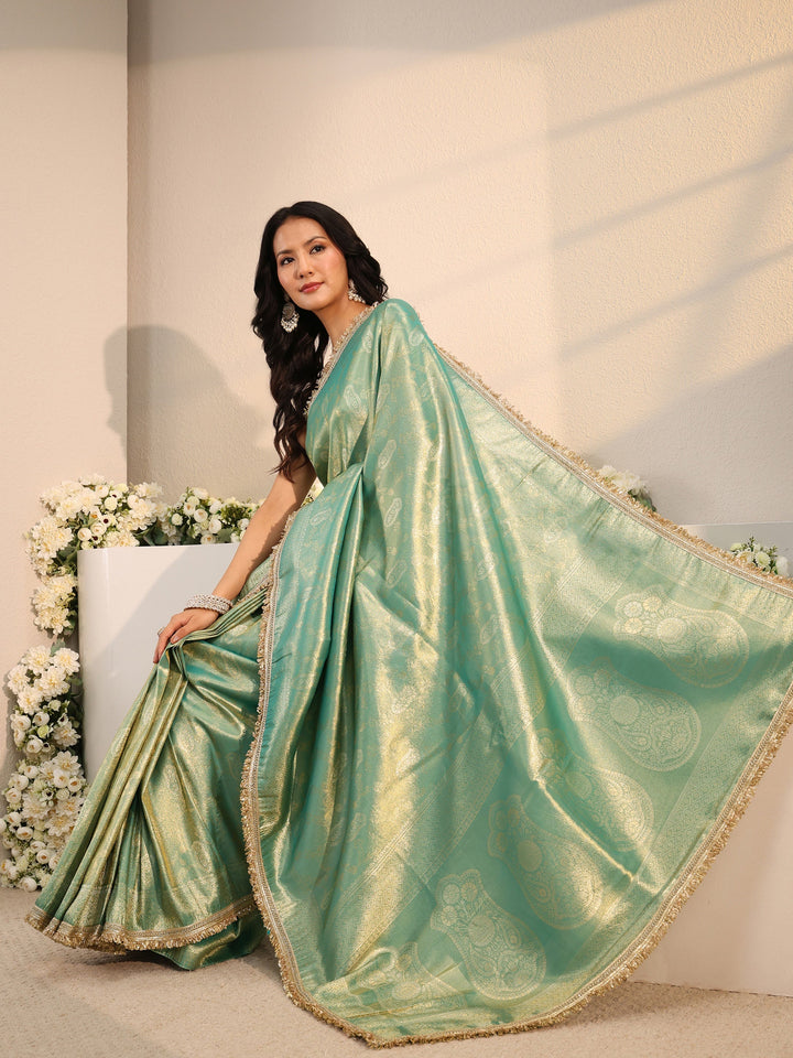 Green Ethnic Woven Design Silk Blend Saree With Unstitched Blouse Piece
