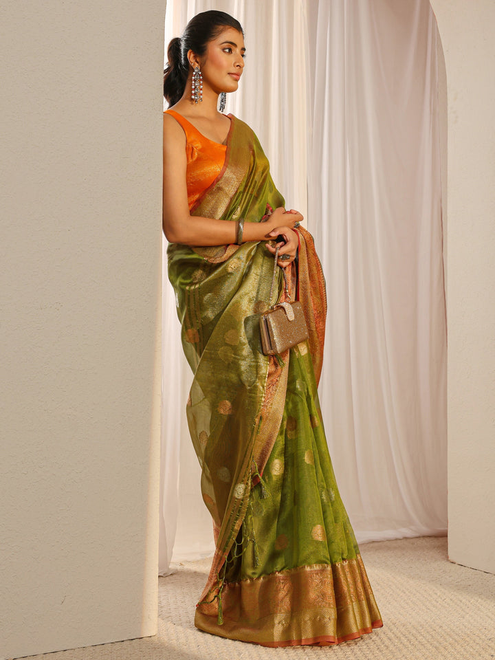 Libas Green Jacquard Woven Design Silk Blend Saree