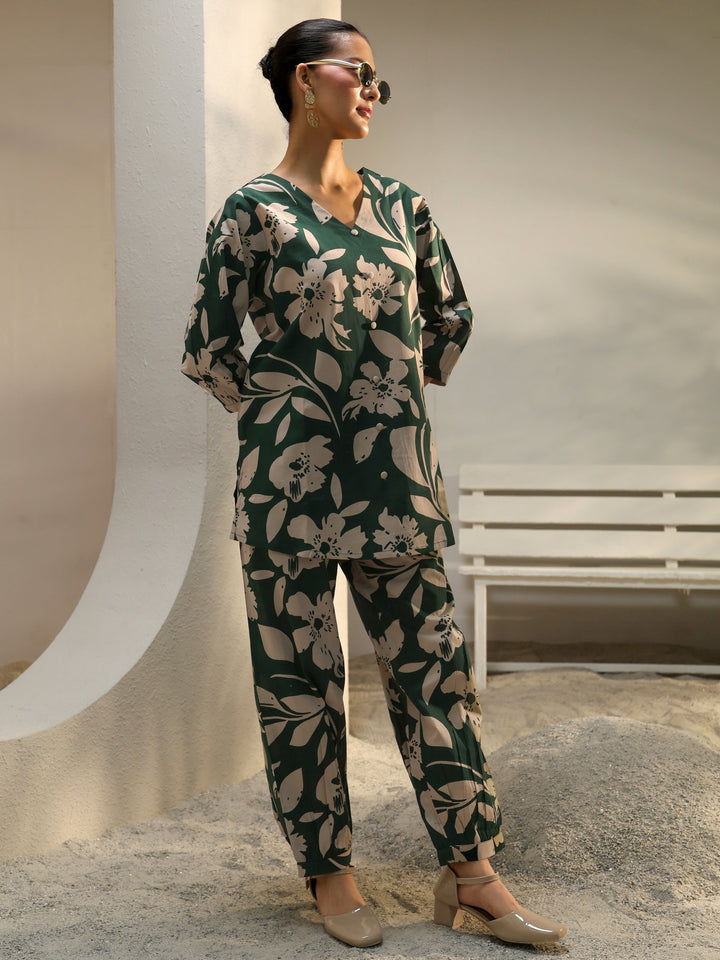 Green Floral Printed Cotton Co-Ord Set