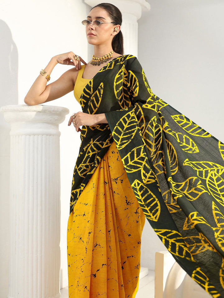 Green Floral Printed Cotton Saree