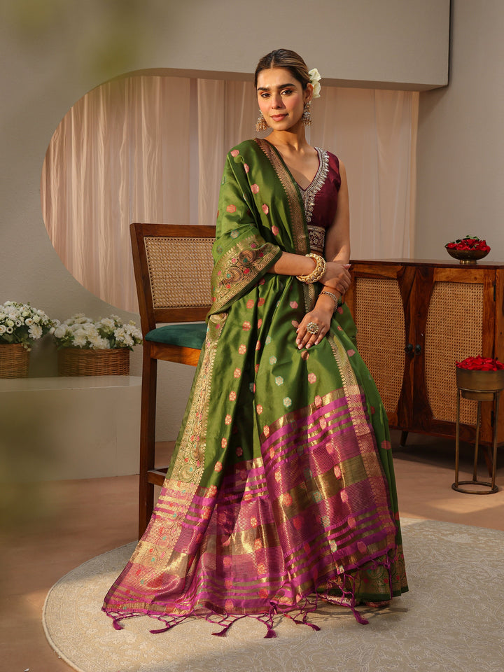 Green Kanjeevaram Silk Blend Saree
