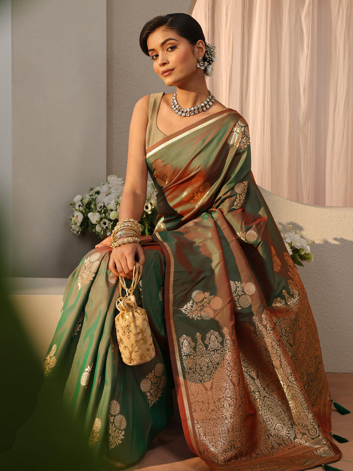 Libas Green Kanjeevaram Silk Blend Saree