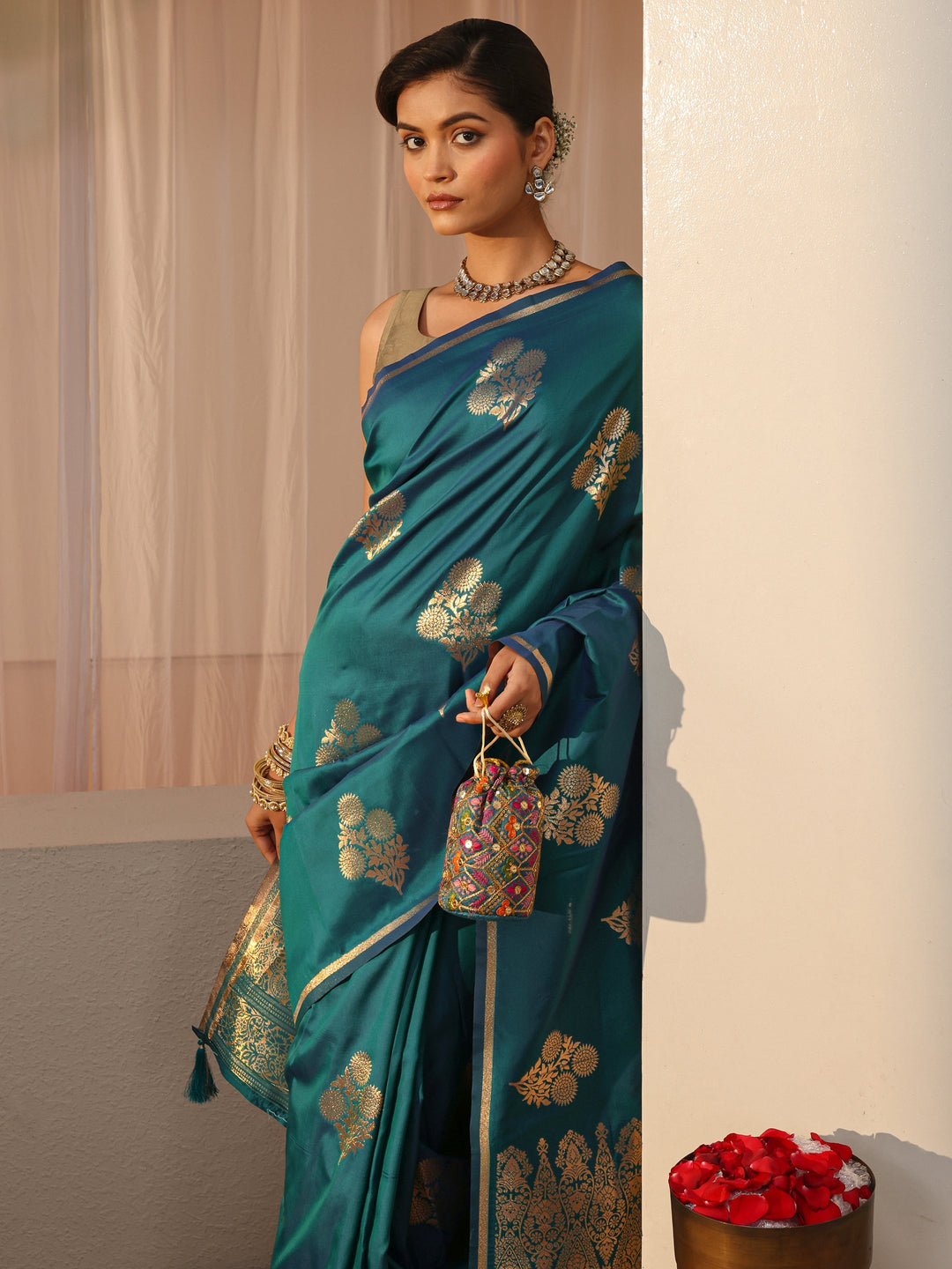 Green Kanjeevaram Silk Blend Saree