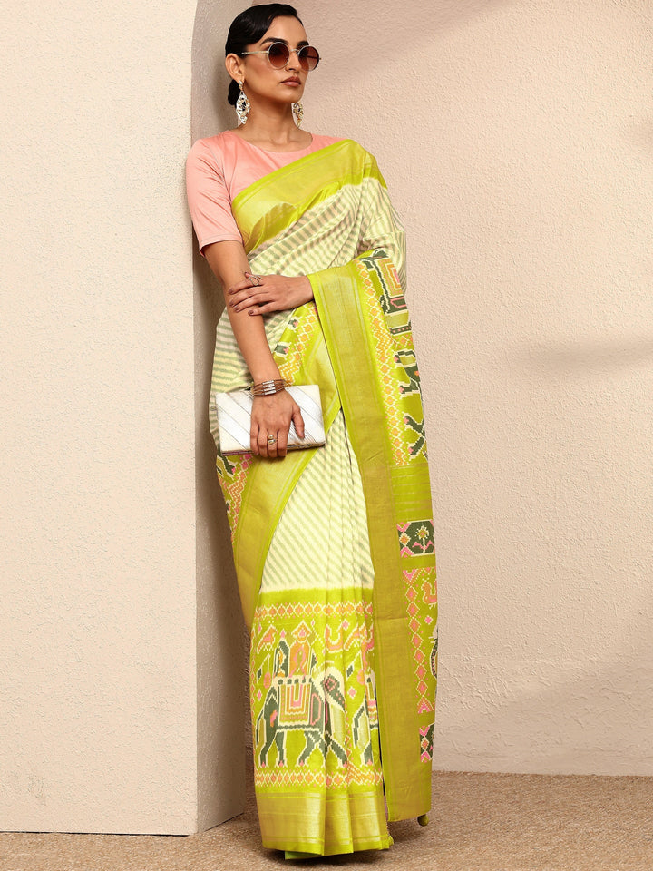 Green Leheriya Printed Silk Blend Saree With Unstitched Blouse Piece