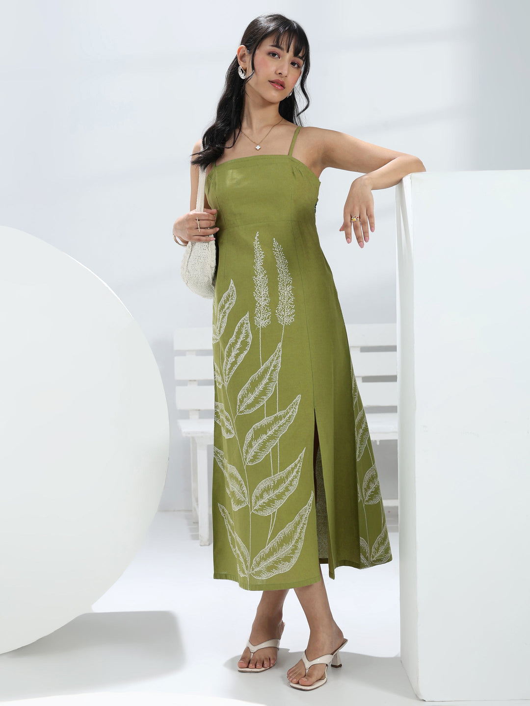 Buy Green Printed A-Line Cotton One-Piece Dress Online in Singapore at  $17.00