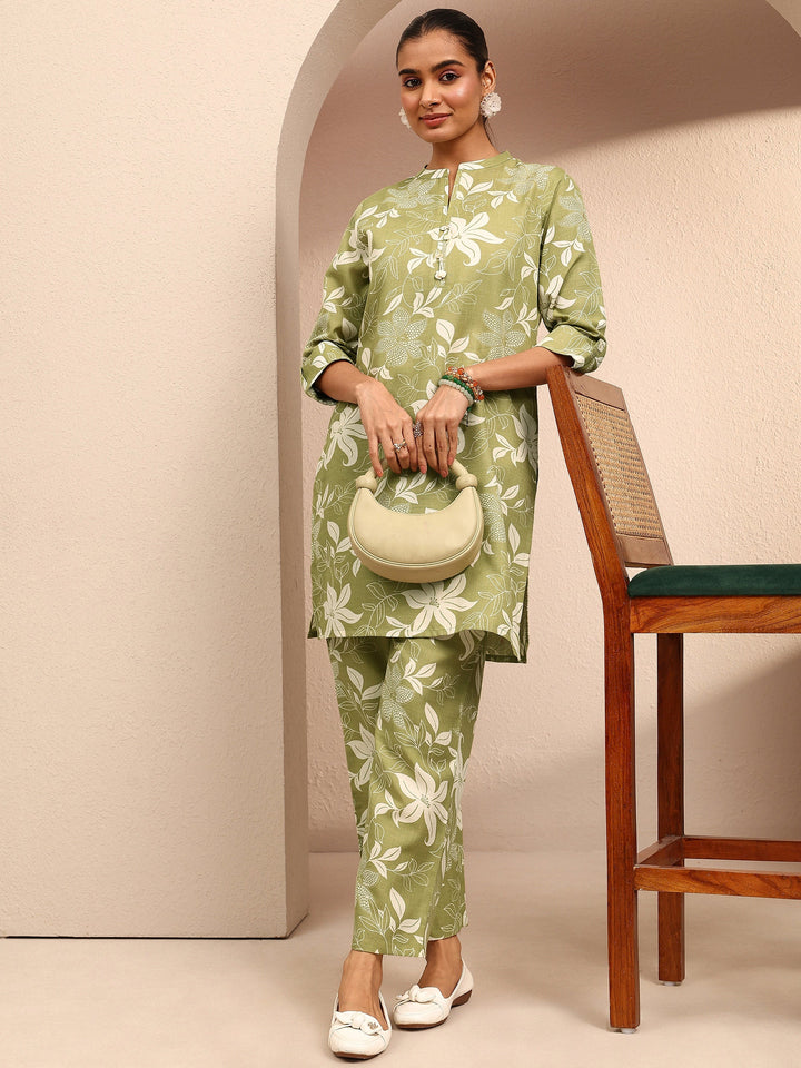 Green Printed Cotton Blend Co-Ord Set