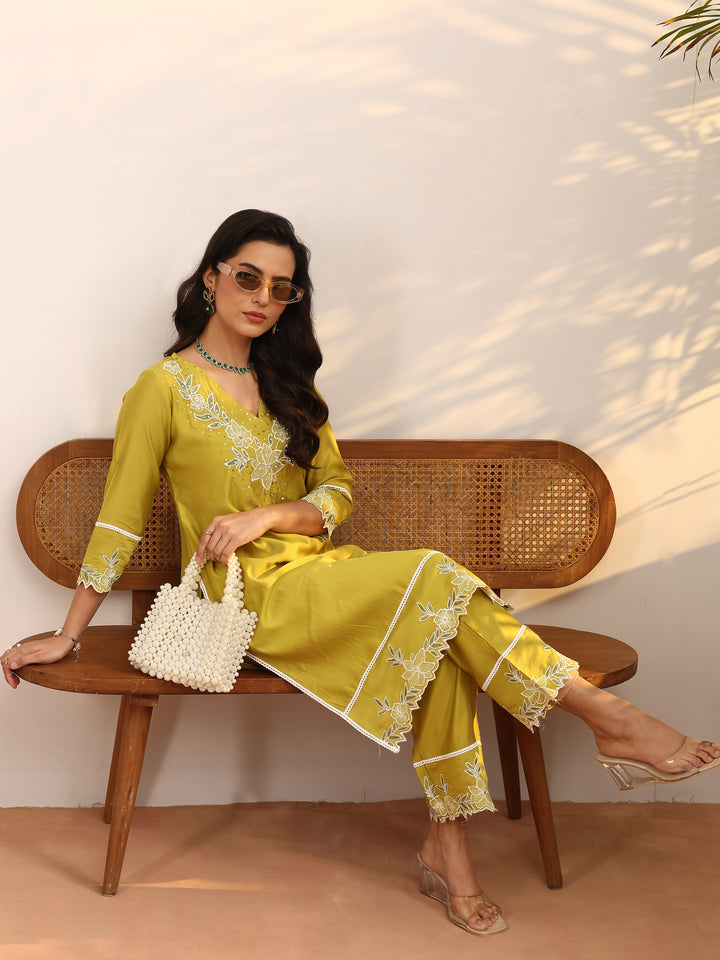 Green Printed Silk Blend Co-Ord Set