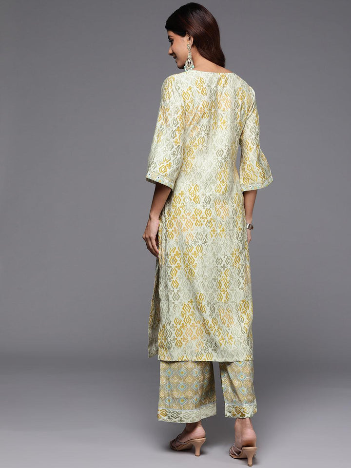 Green Printed Silk Blend Straight Kurta With Palazzos - ShopLibas