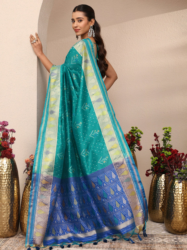 Green Woven Design Banarsi Silk Blend Saree With Unstitched Blouse Piece