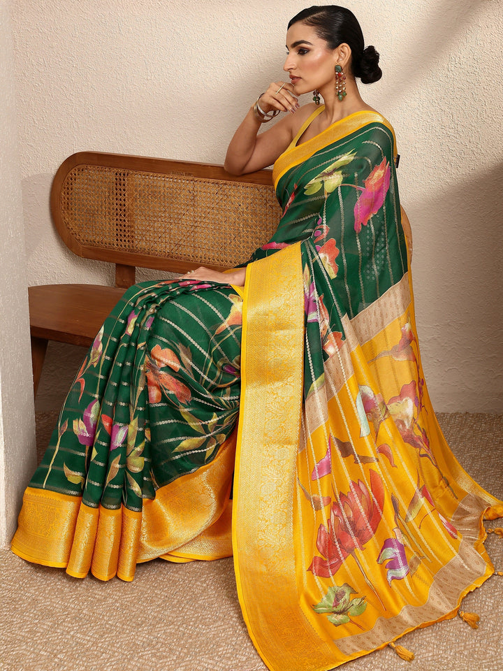 Green Woven Design Silk Blend Saree With Unstitched Blouse Piece