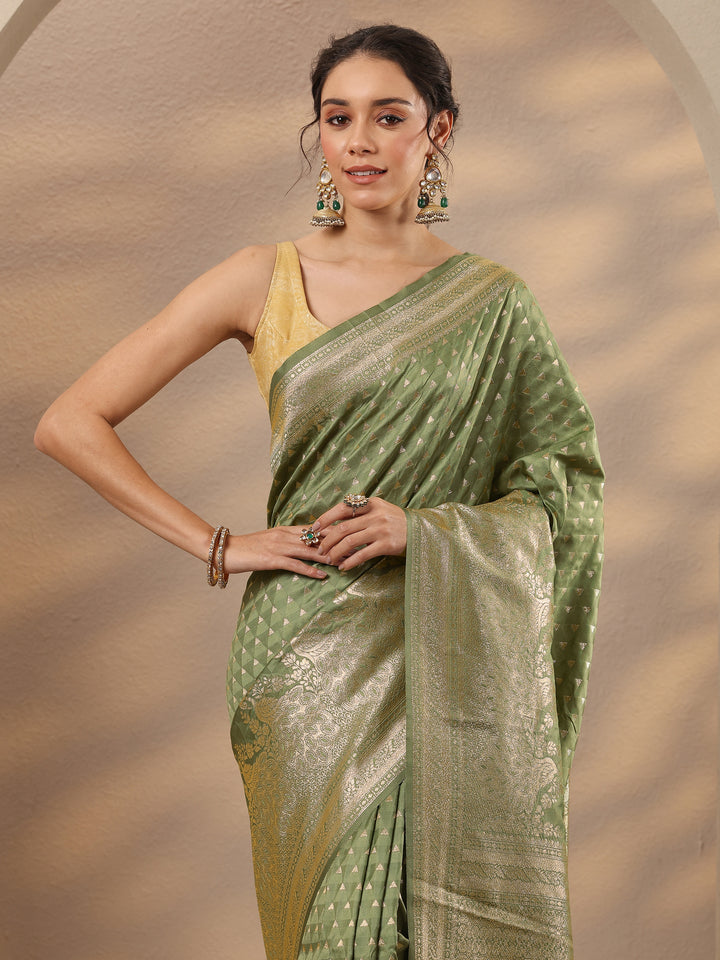 Green Woven Design Silk Blend Saree With Unstitched Blouse Piece