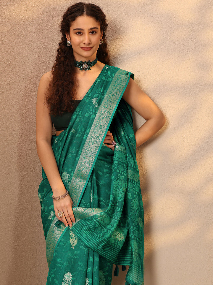 Green Woven Design Silk Blend Saree With Unstitched Blouse Piece