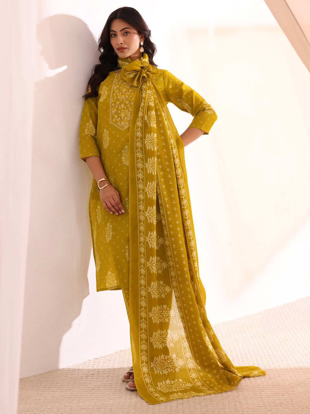 Gerua Green Yoke Design Cotton Straight Suit Set