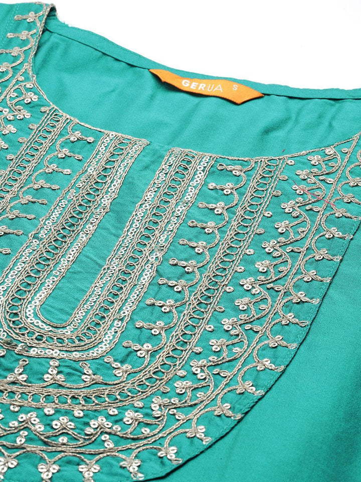Green Yoke Design Silk Blend Straight Suit With Dupatta