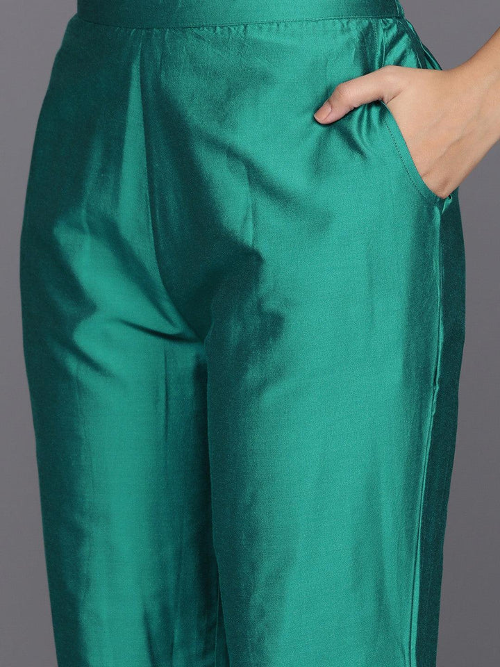 Green Yoke Design Silk Blend Straight Suit With Dupatta