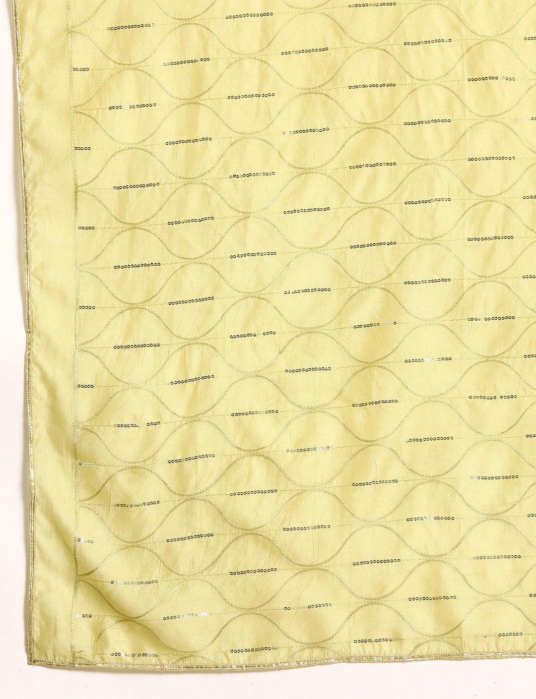 Green Yoke Design Silk Blend Straight Kurta With Trousers & Dupatta - Libas 