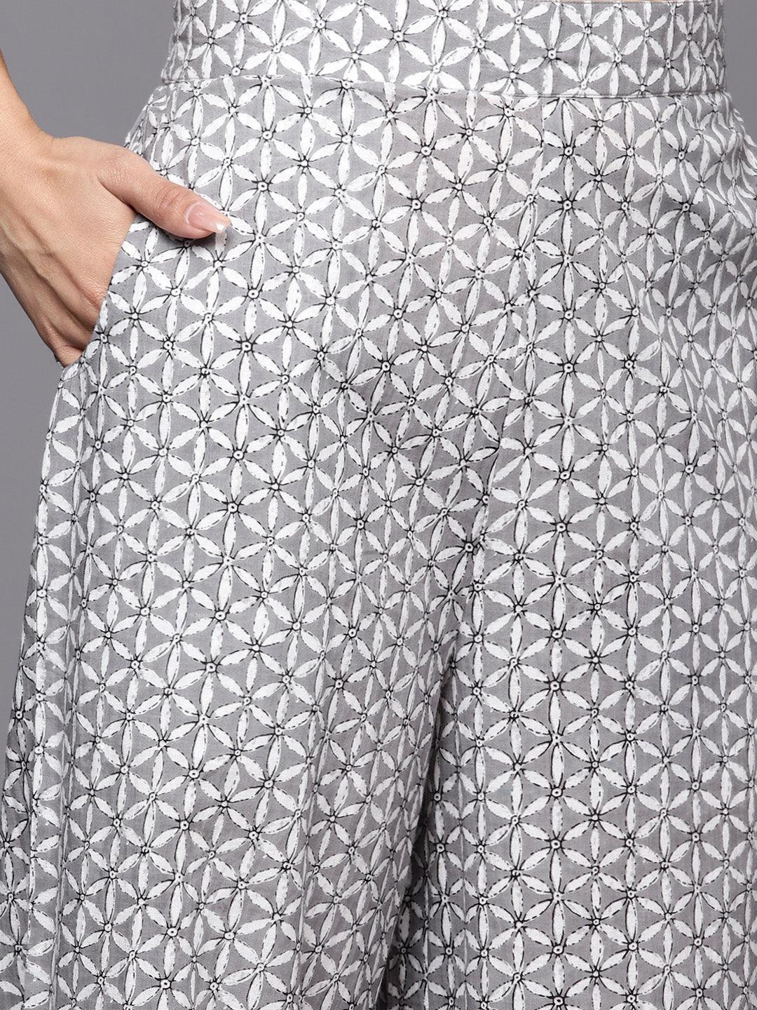 Grey Printed Cotton Night Suit - ShopLibas 