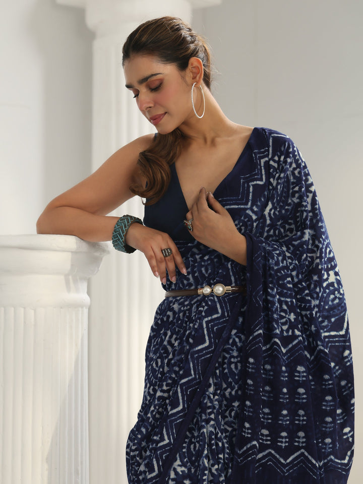 Indigo Batik Print Cotton Saree